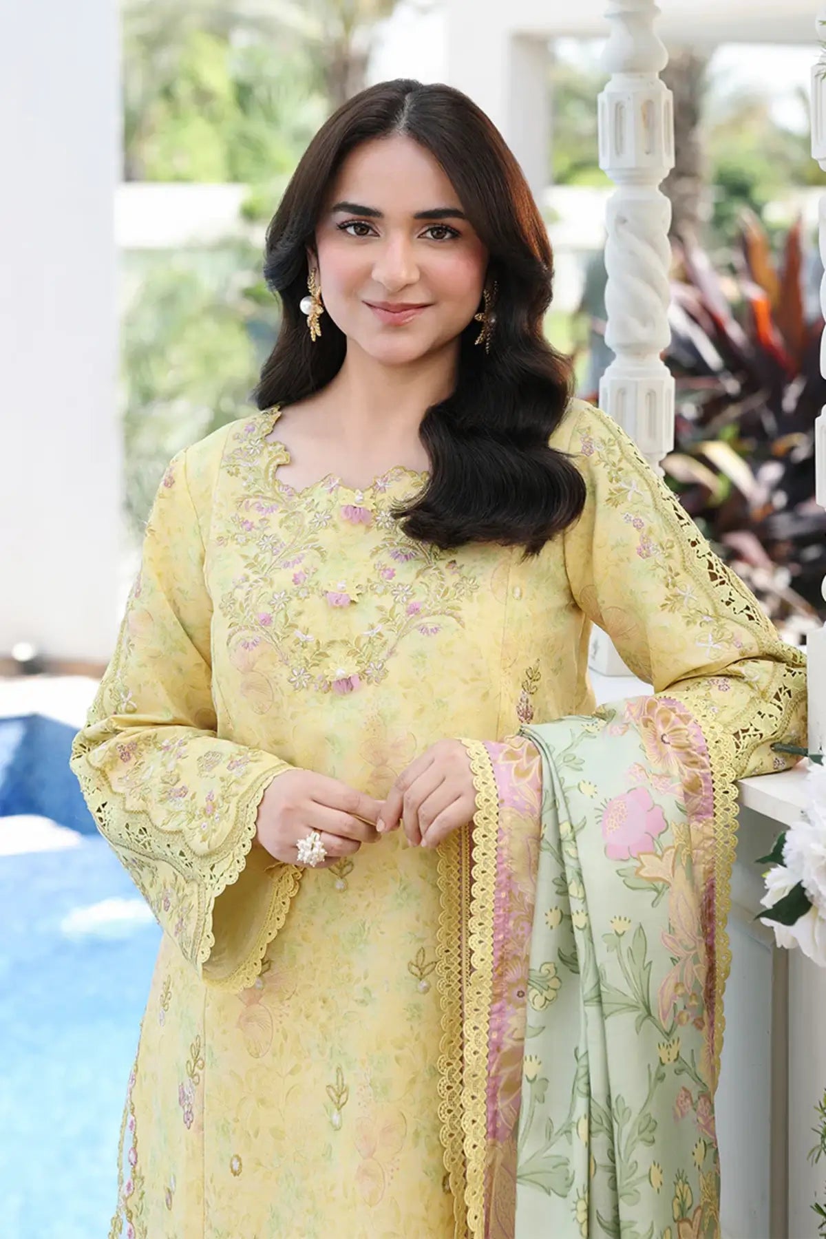 Yumna by Rang Rasiya Buttercup Embroidered Lawn Stitched 3PC Suit with Printed Tasser Silk Dupatta