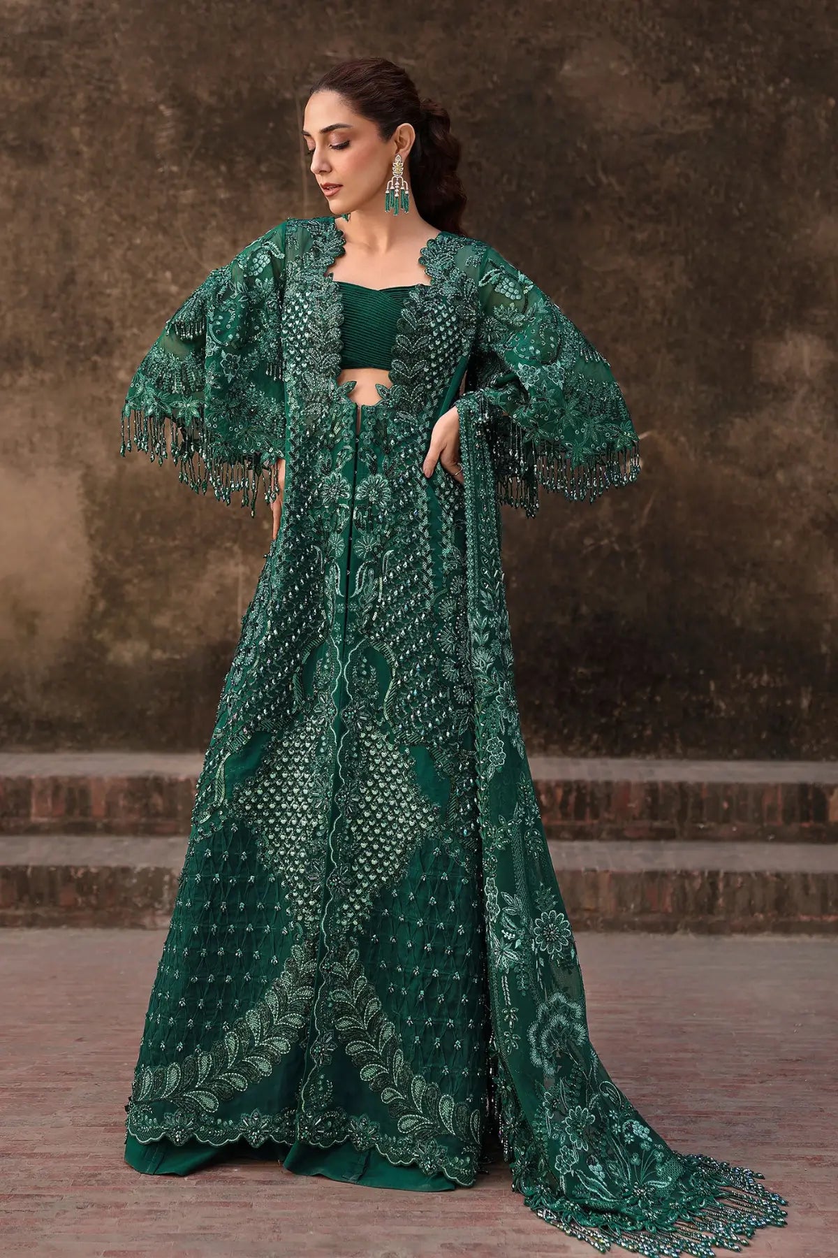 ZAMARD by Crimson JHILMIL emerald stitched embroidered 3PC suit with sequin adda work and net dupatta