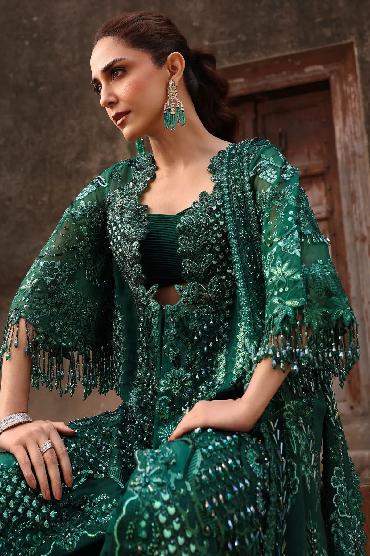 ZAMARD by Crimson JHILMIL emerald stitched embroidered 3PC suit with sequin adda work and net dupatta