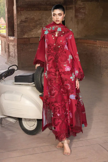 ZELIE 1A crimson red Saira Shakira Bloom lawn stitched suit with silk dupatta