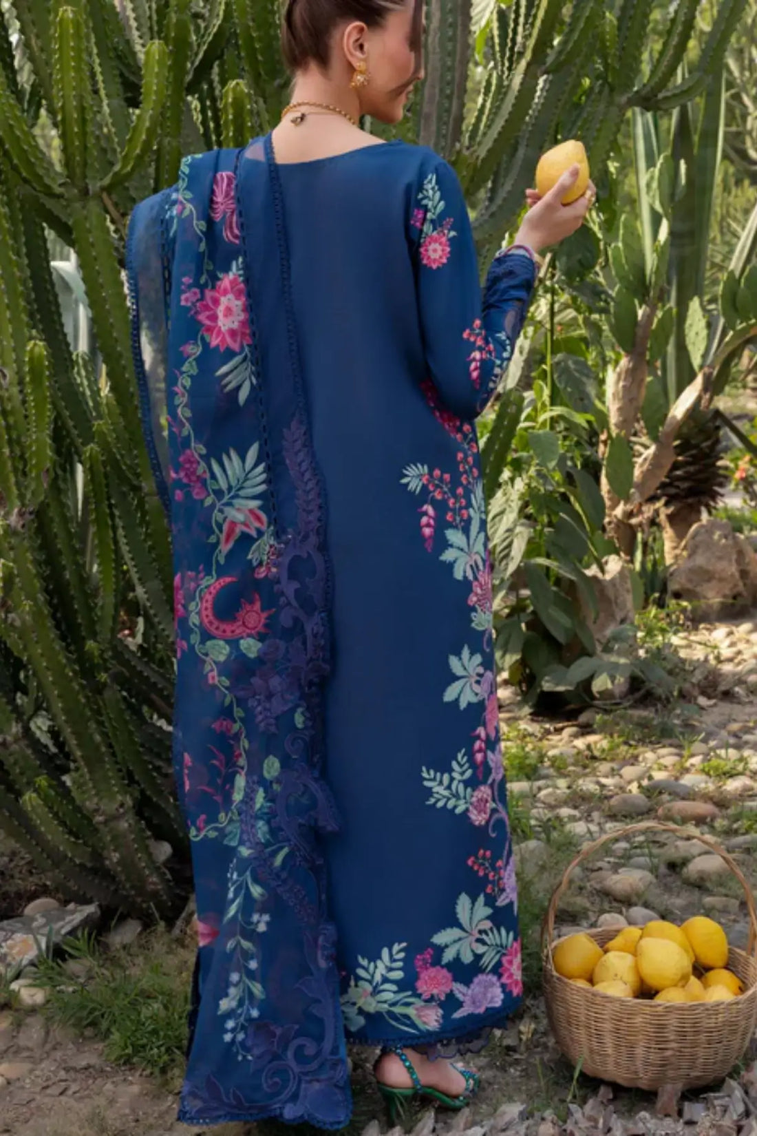 ZELIE 1B navy blue Saira Shakira Bloom lawn stitched 3PC suit with silk dupatta