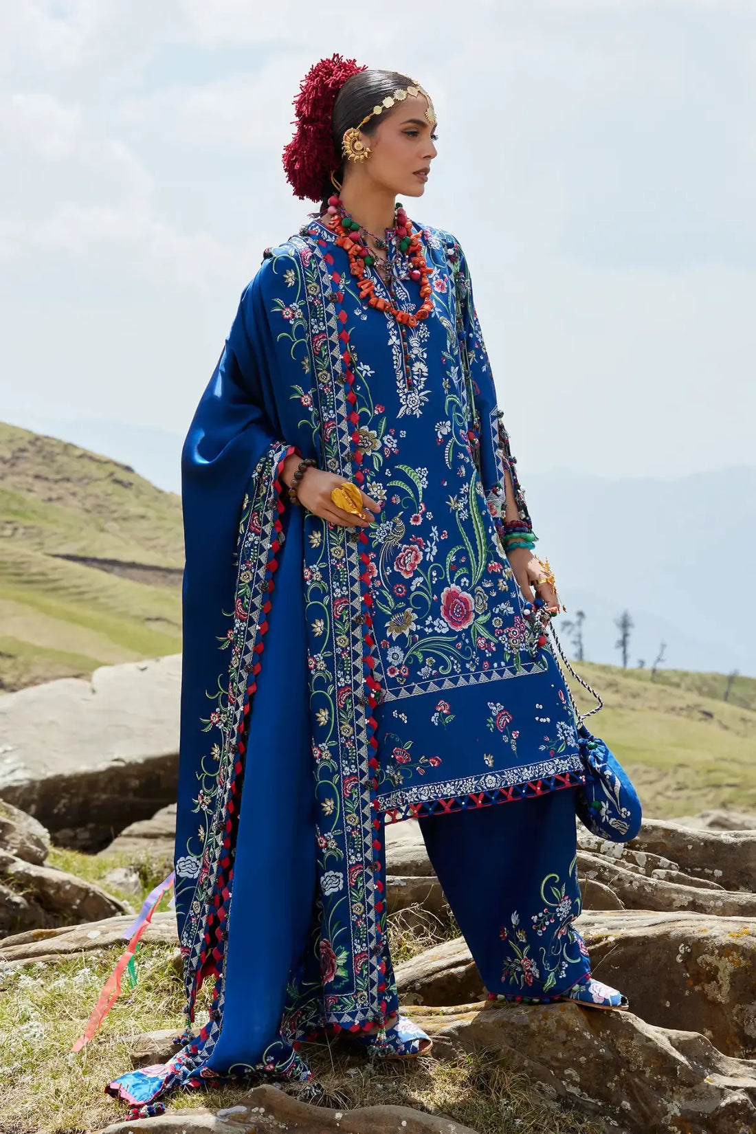 Zabar EL26-01 B royal blue Élan Lawn'26 stitched 3PC suit with silk dupatta