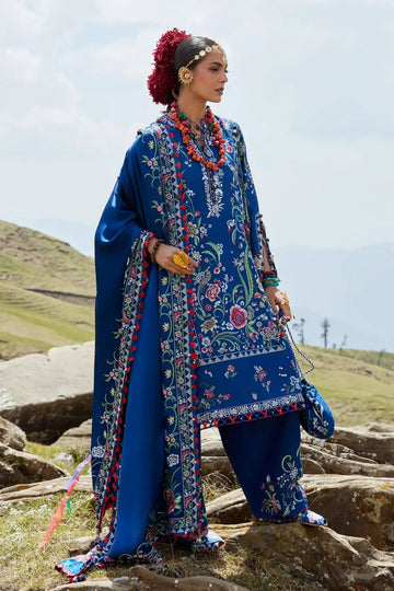 Zabar EL26-01 B royal blue Élan Lawn'26 stitched 3PC suit with silk dupatta