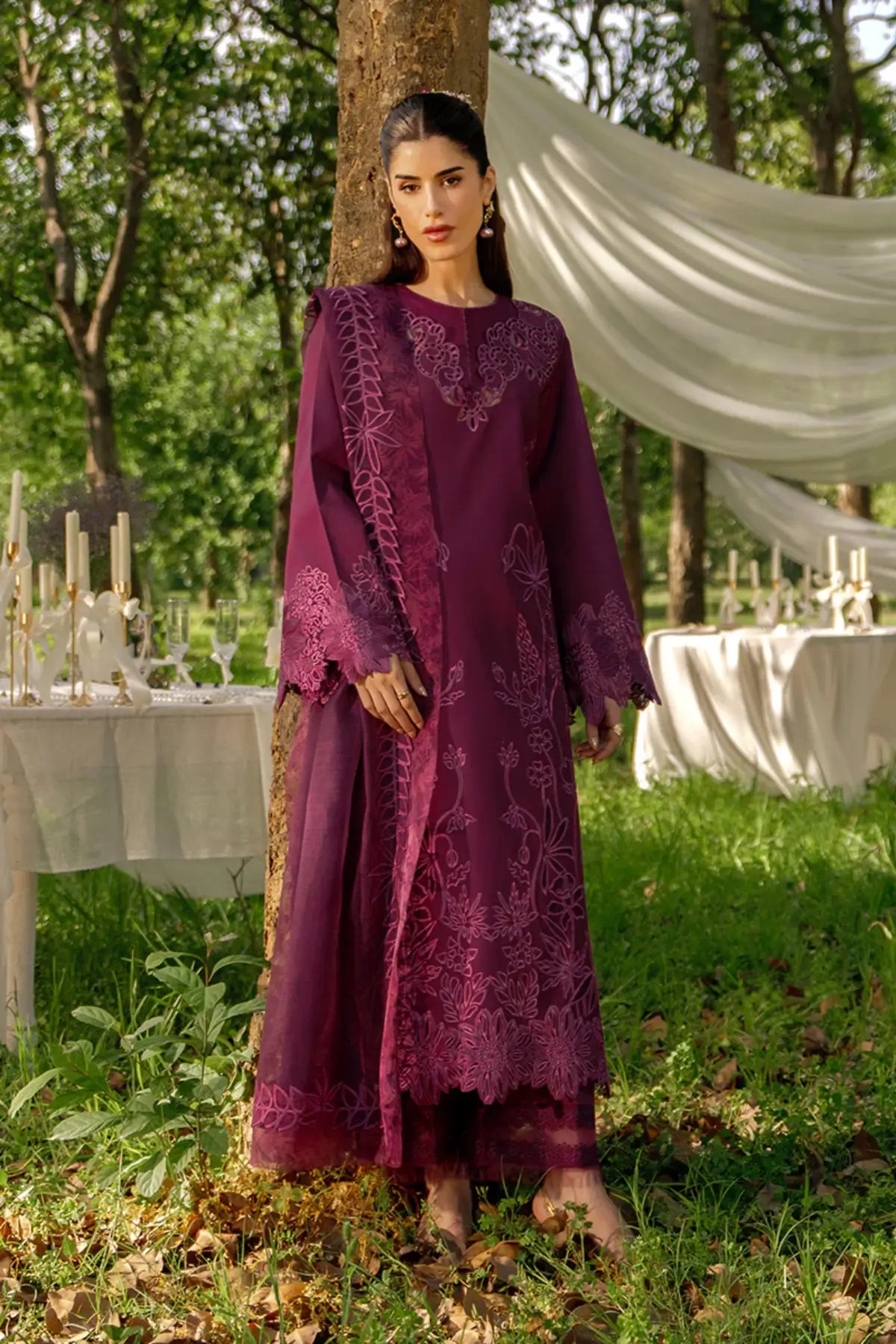 Zaha violet stitched lawn premium embroidered suit with dupatta Eid wear Rang Rasiya