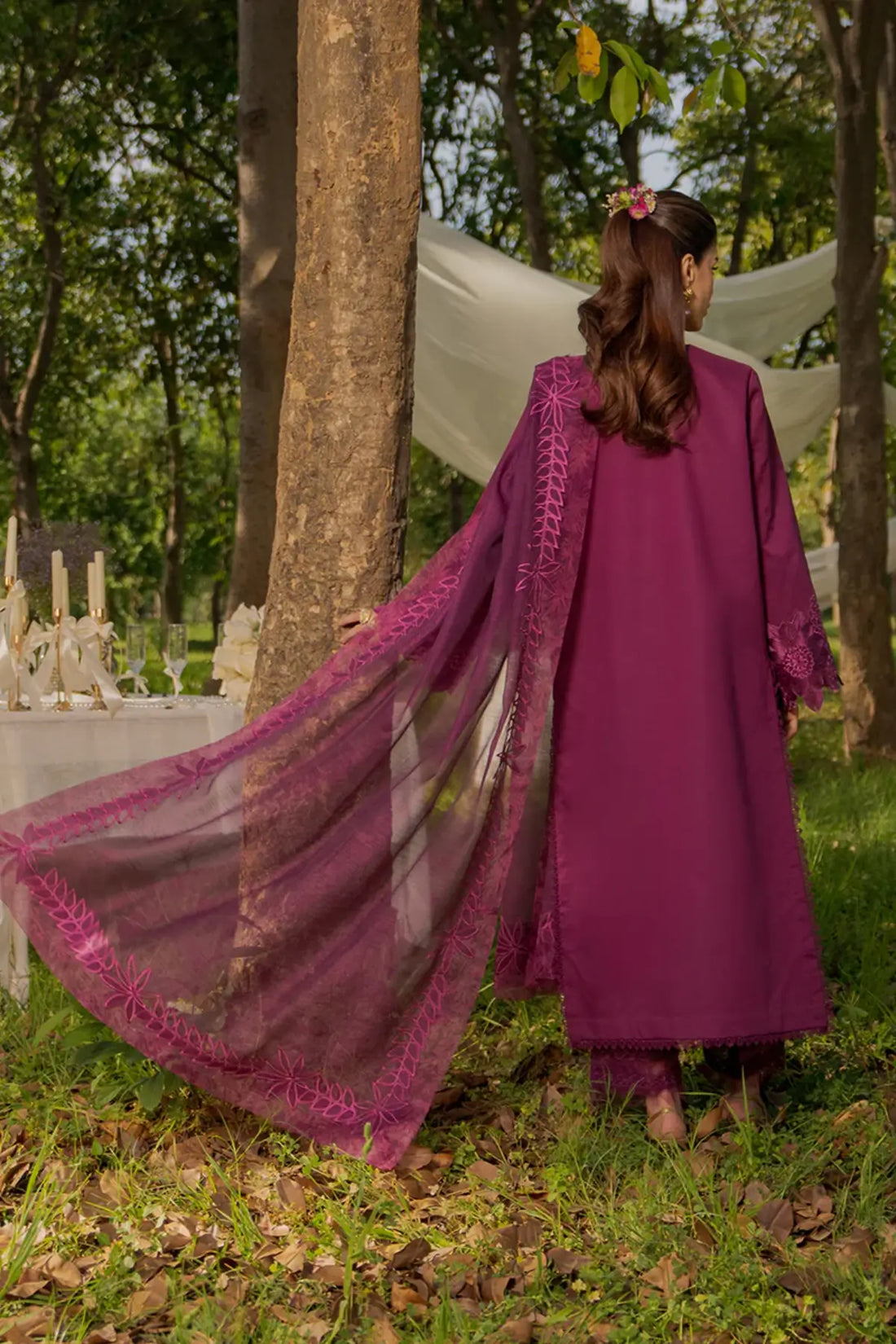 Zaha violet stitched lawn premium embroidered suit with dupatta Eid wear Rang Rasiya