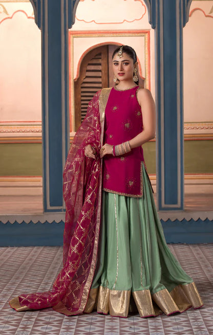 Zahre- Pink Traditional Embellished Sharara Outfit By-Maya Pret-A-Porter