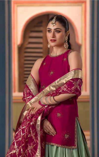 Zahre- Pink Traditional Embellished Sharara Outfit By-Maya Pret-A-Porter