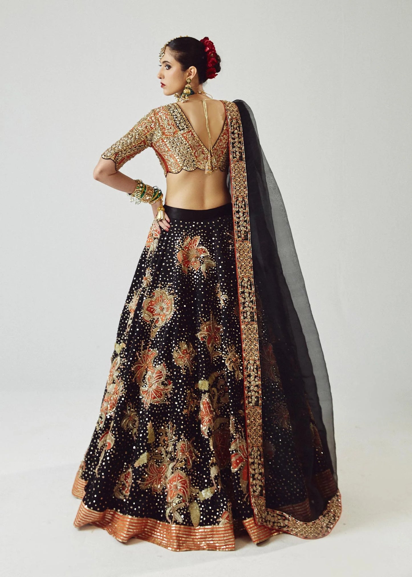 Zaib-Stunning Black pure Satin Silk Lehenga with Choli