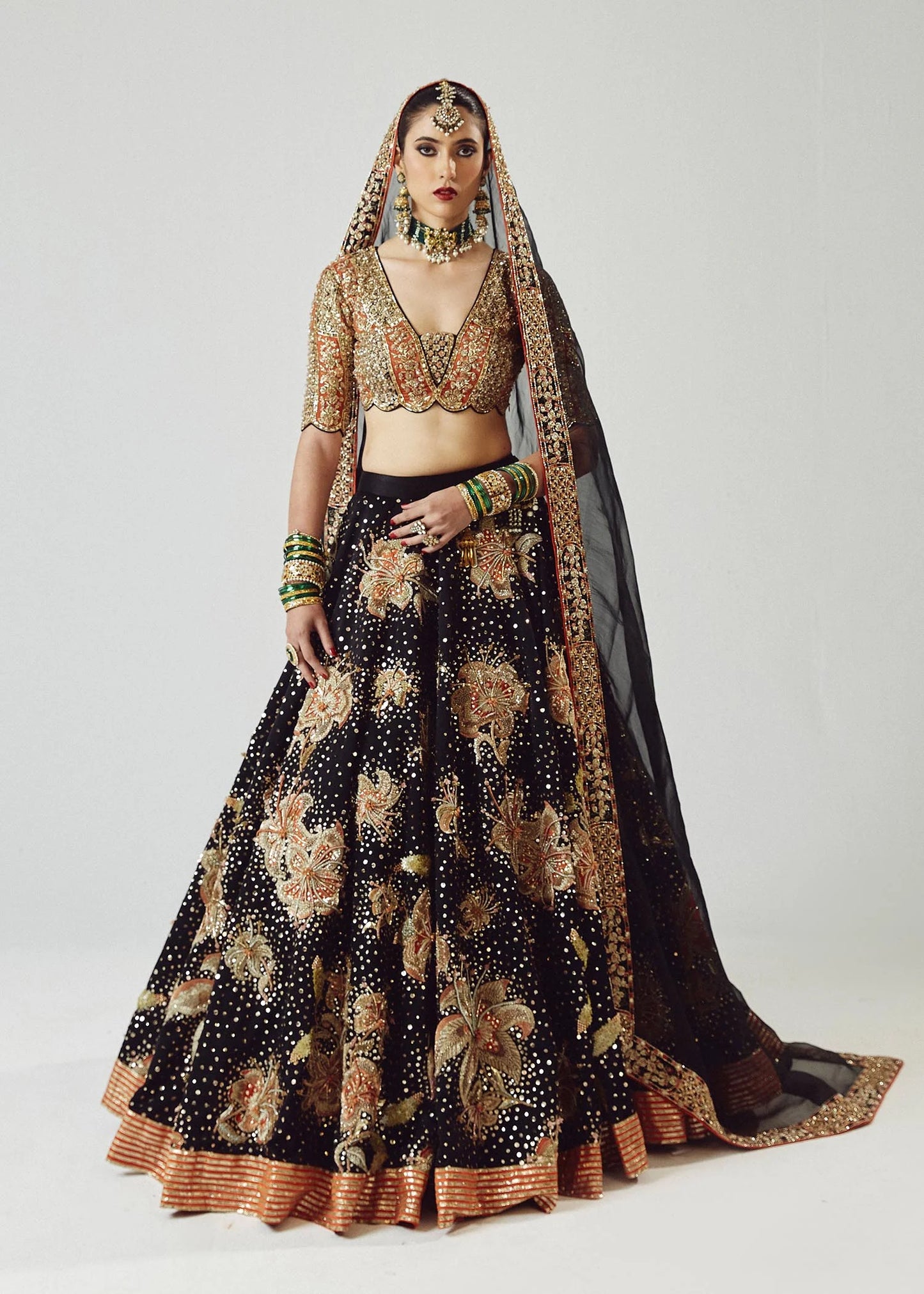 Zaib-Stunning Black pure Satin Silk Lehenga with Choli