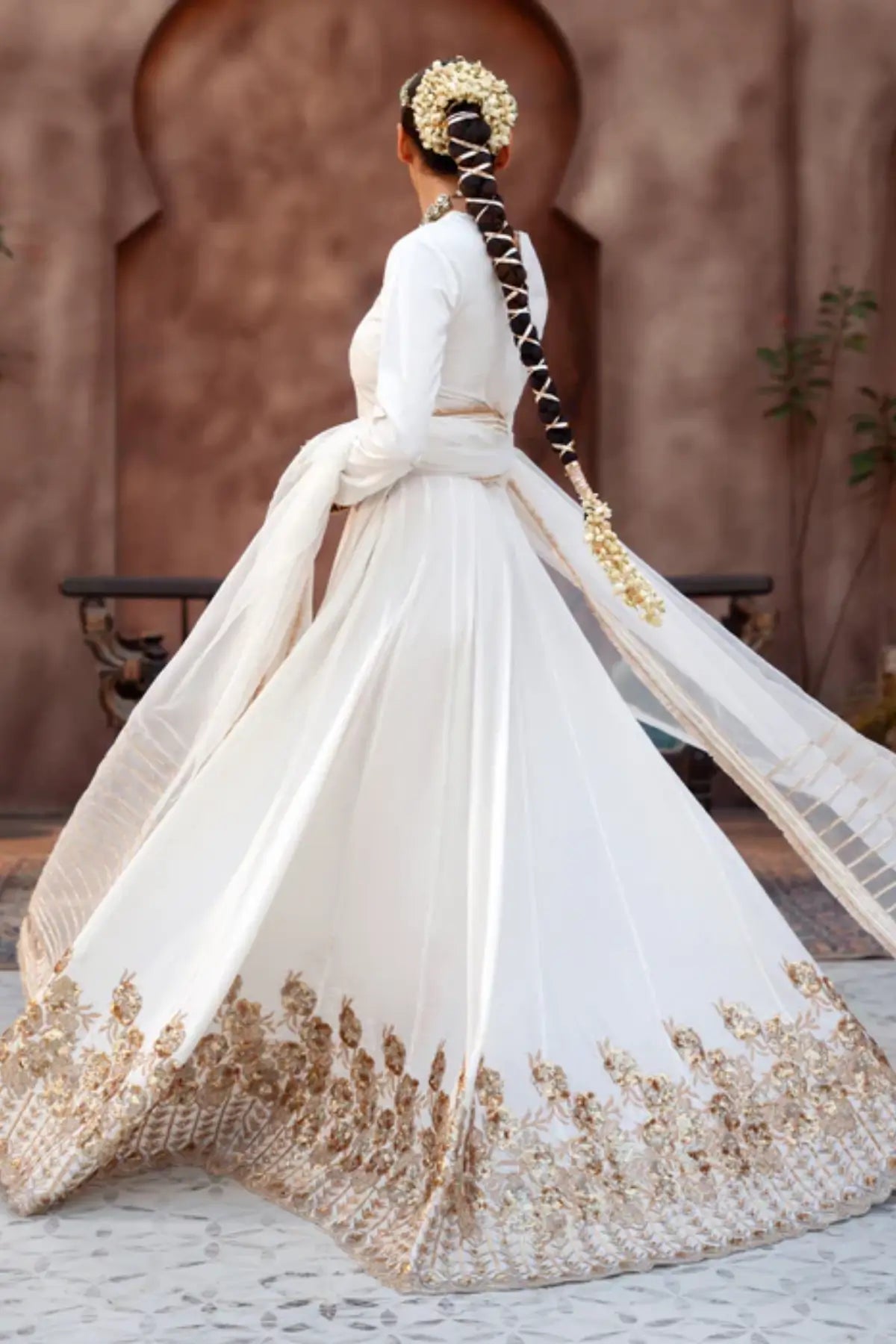 Zaib white embroidered raw silk lehenga choli with organza dupatta