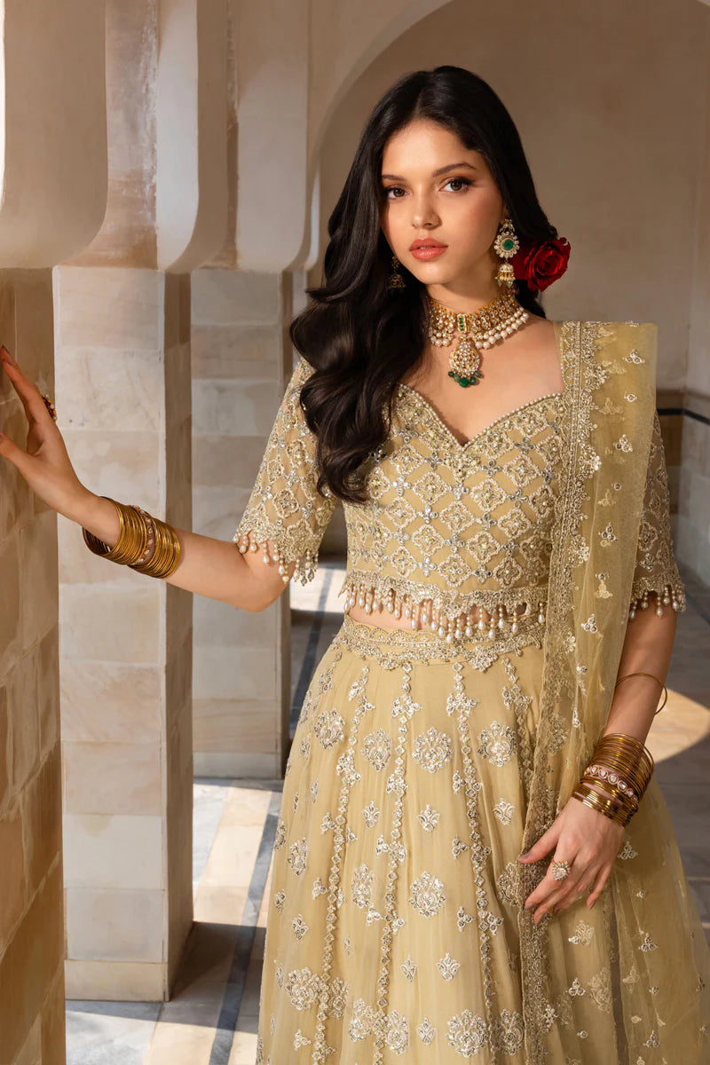 Zaiena Rang Rasiya Amber Gold stitched chiffon lehenga choli – Pakistani designer outfit UK shipping