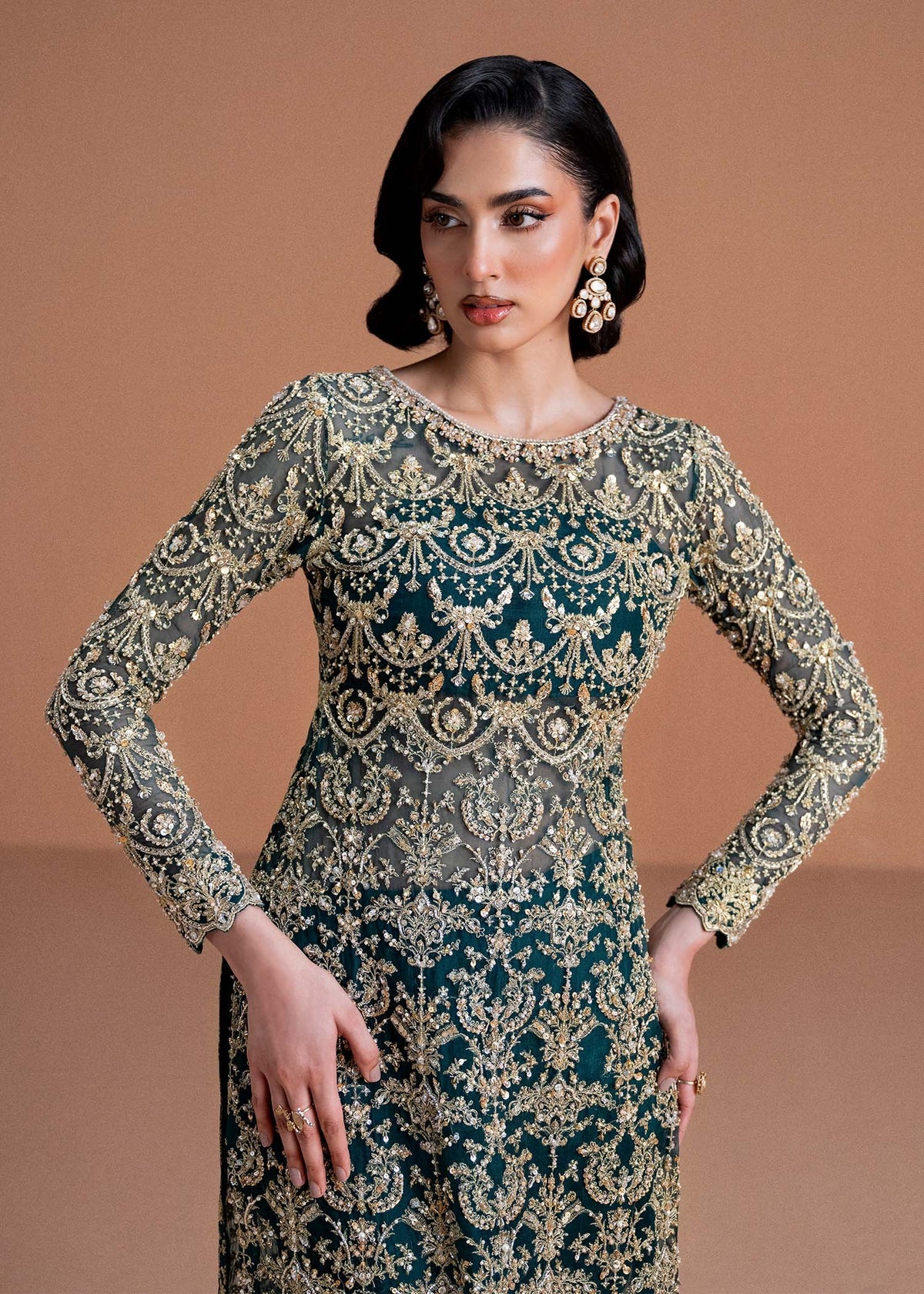 Kanwal Malik Zaira moss green ada work formal outfit – Pakistanimoda
