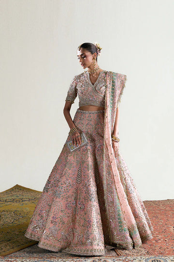 Zaleh by Suffuse coral organza bridal choli and lehenga for nikkah – Pakistanimoda