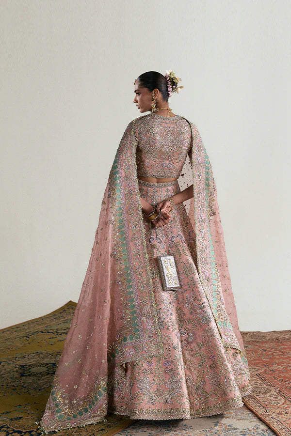 Zaleh by Suffuse coral organza bridal choli and lehenga for nikkah – Pakistanimoda