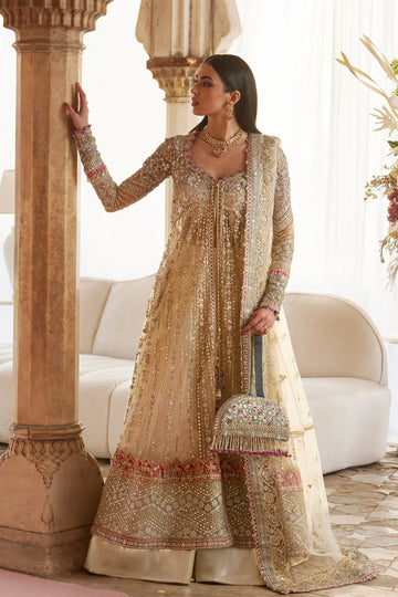 Zaha Zar-e-Mahr stitched ivory pishwas and lehenga bridal ensemble – Pakistanimoda