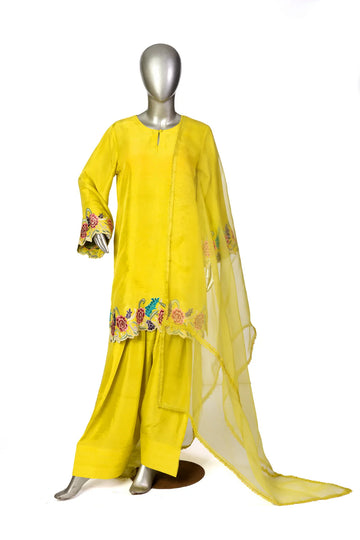 Zara-Lemon Blossom Raw Silk Embroidered suit