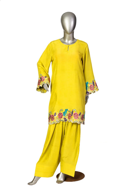 Zara-Lemon Blossom Raw Silk Embroidered suit