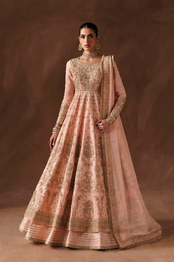 Zareen Riwayat Bridal Edit 26 pink handworked chiffon bridal Anarkali stitched suit with embroidered dupatta