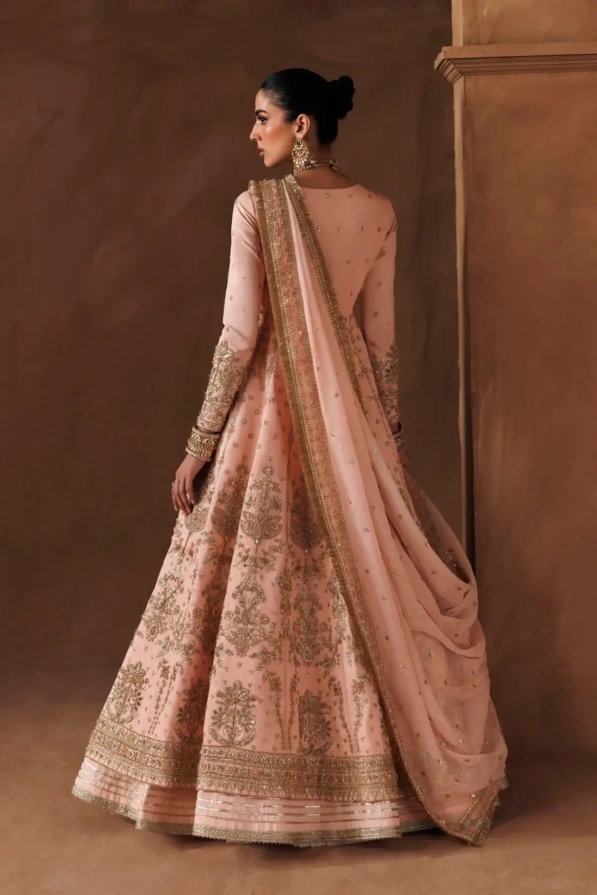 Zareen Riwayat Bridal Edit 26 pink handworked chiffon bridal Anarkali stitched suit with embroidered dupatta