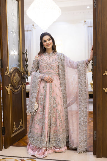 Zariah- Bridal-Inspired Pink Gown with Net Shirt