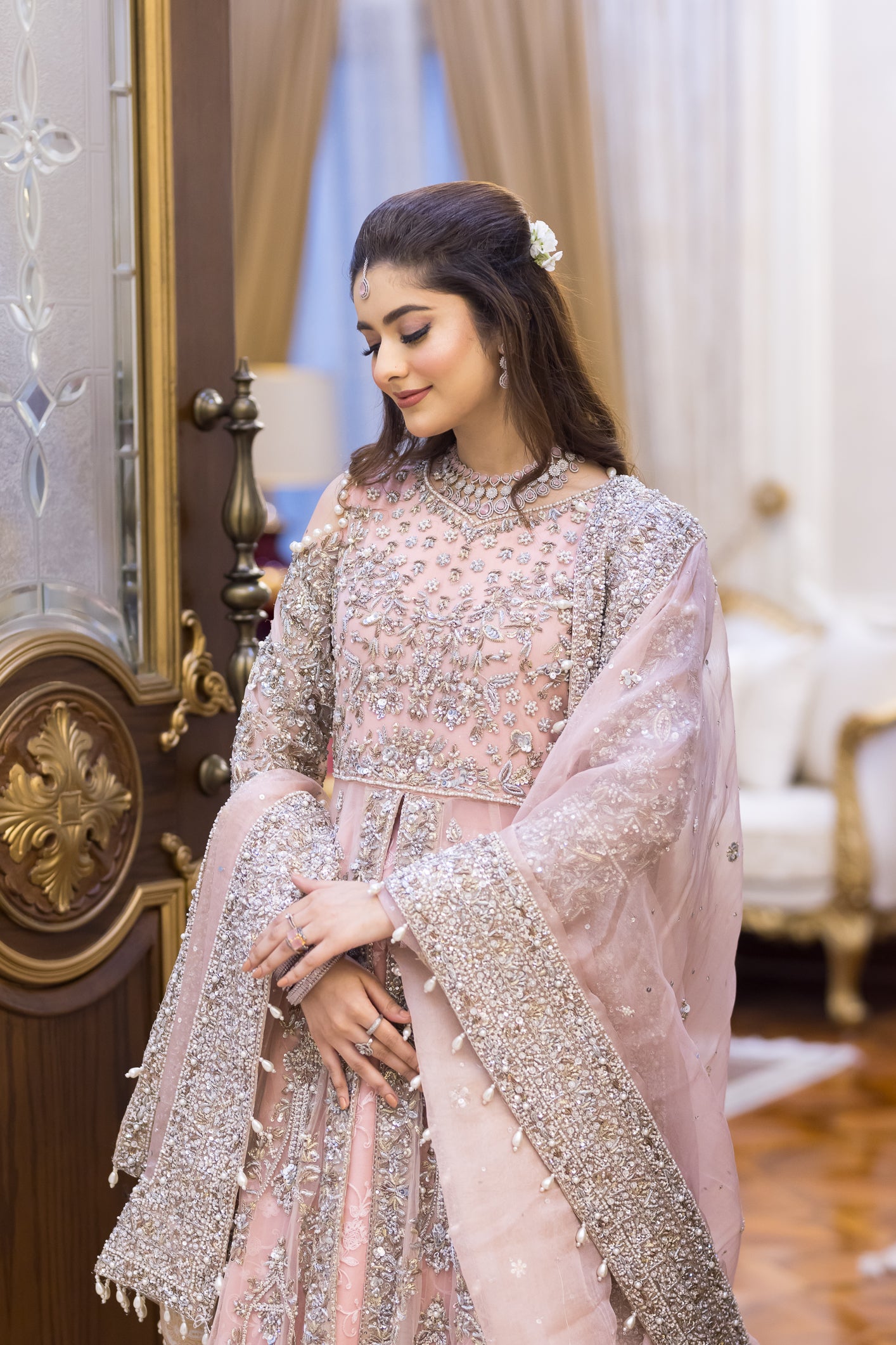 Zariah- Bridal-Inspired Pink Gown with Net Shirt