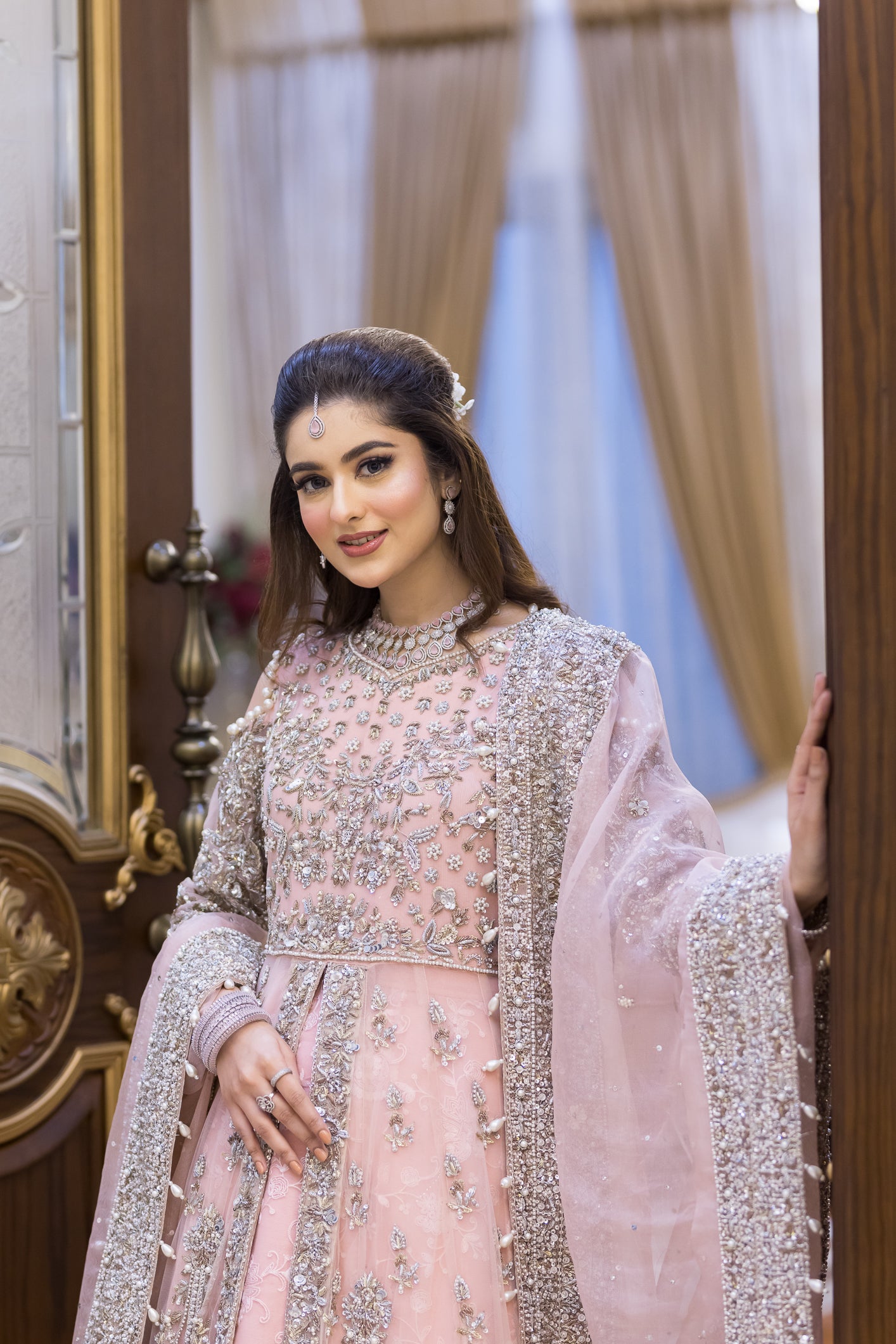 Zariah- Bridal-Inspired Pink Gown with Net Shirt