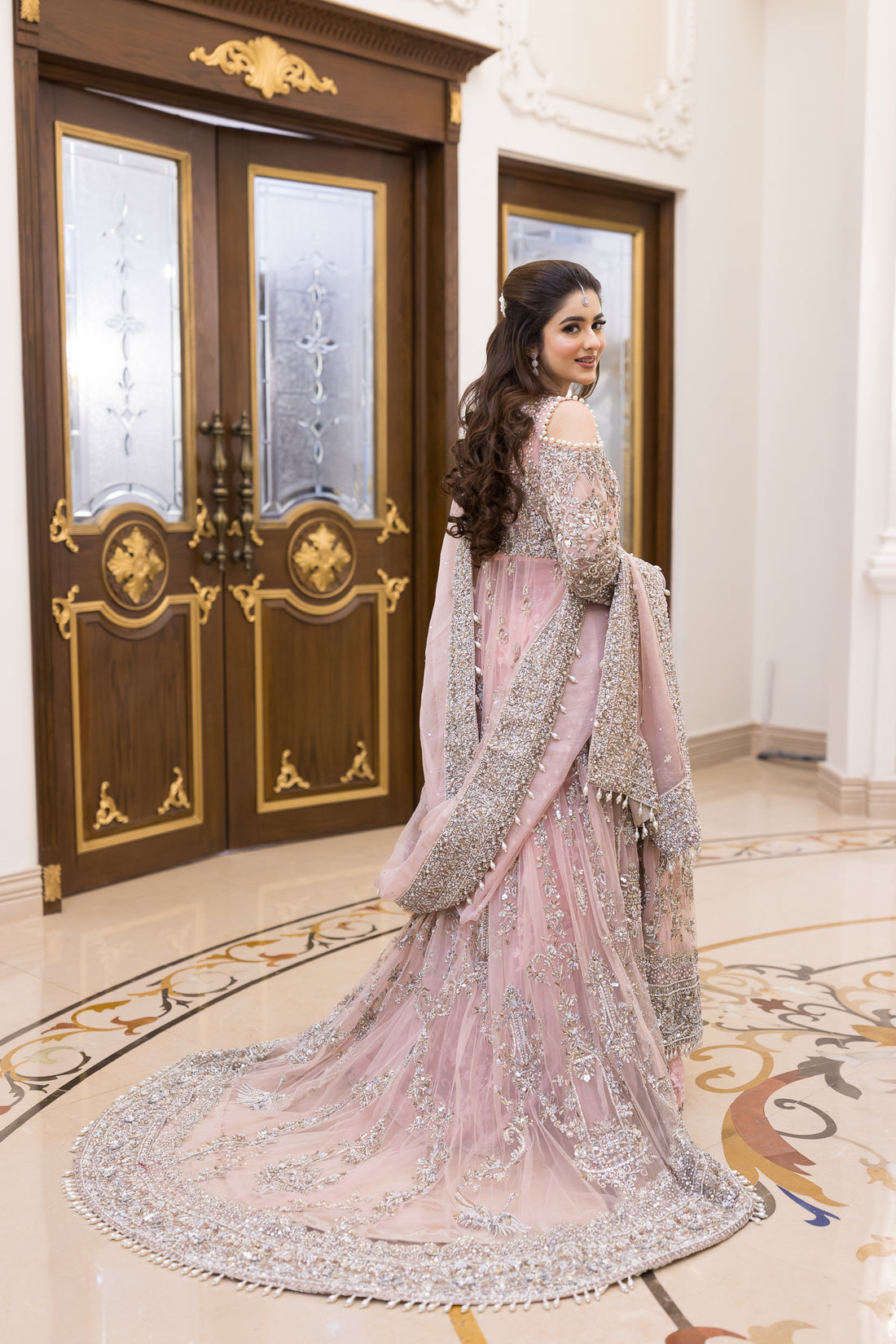 Zariah- Bridal-Inspired Pink Gown with Net Shirt