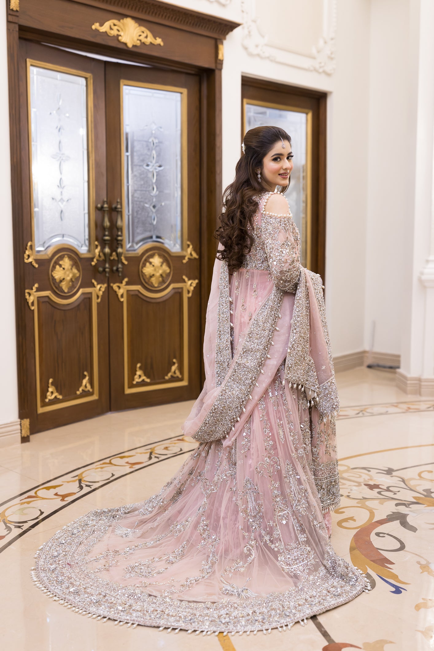 Zariah- Bridal-Inspired Pink Gown with Net Shirt