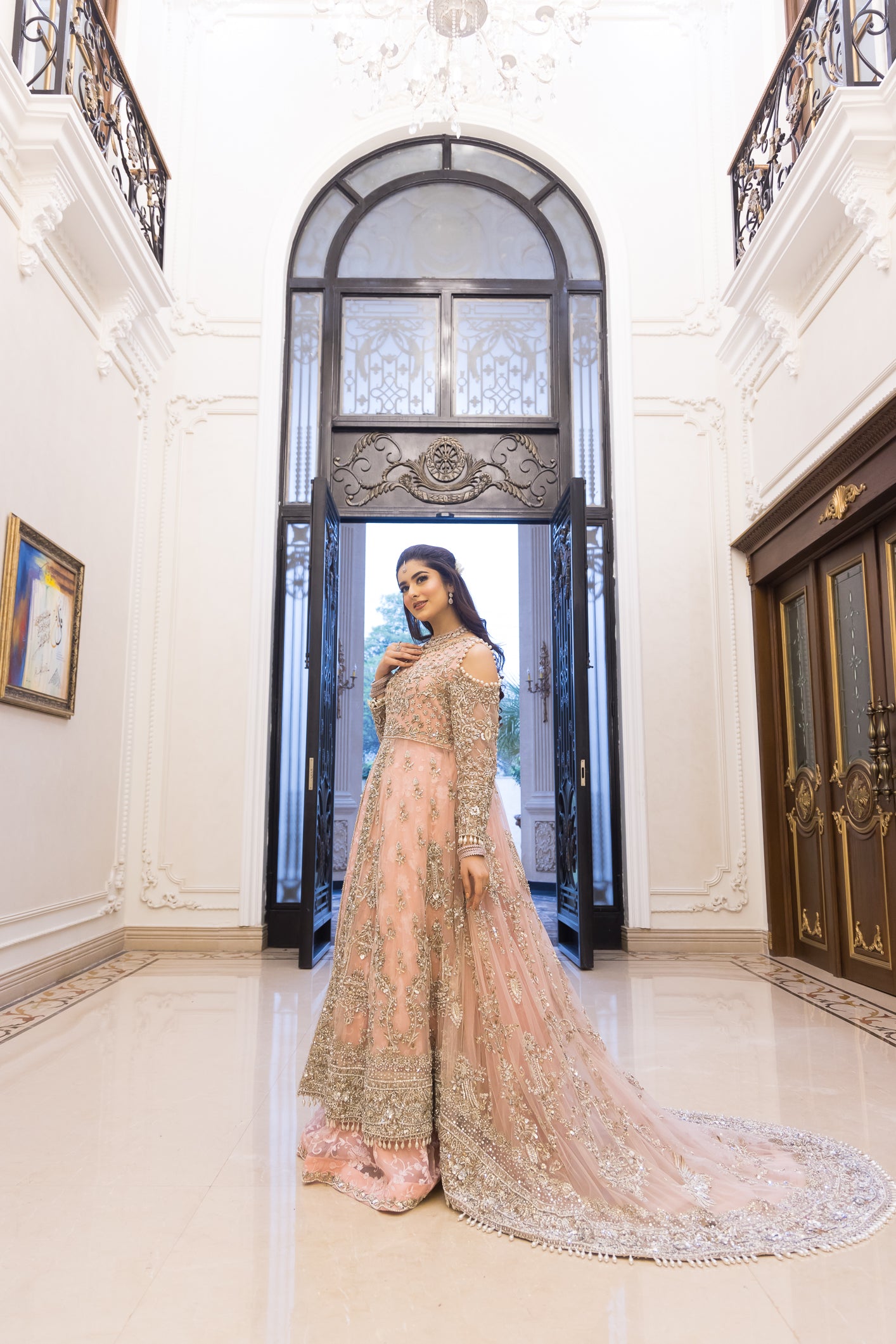 Zariah- Bridal-Inspired Pink Gown with Net Shirt