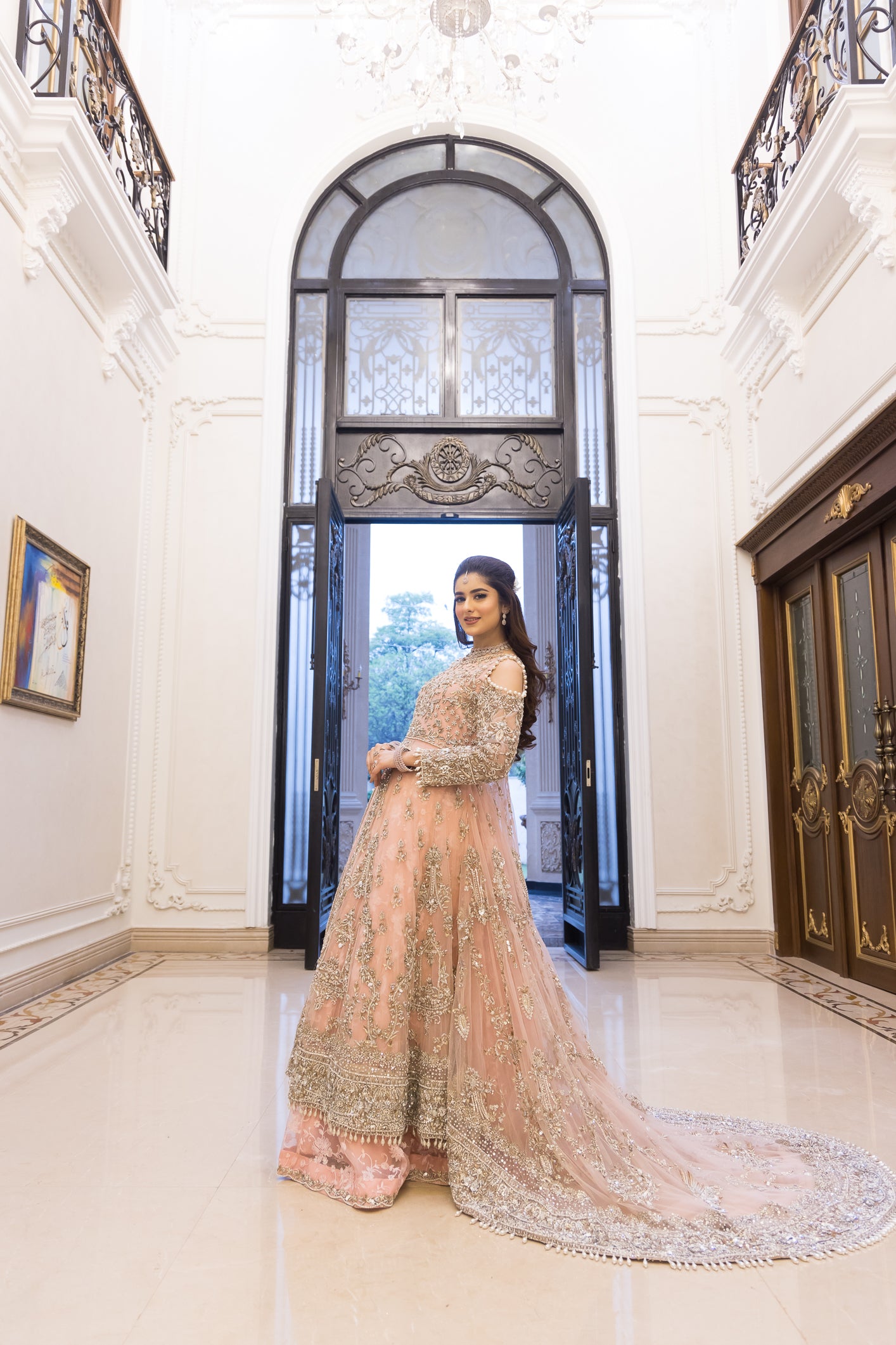 Zariah- Bridal-Inspired Pink Gown with Net Shirt