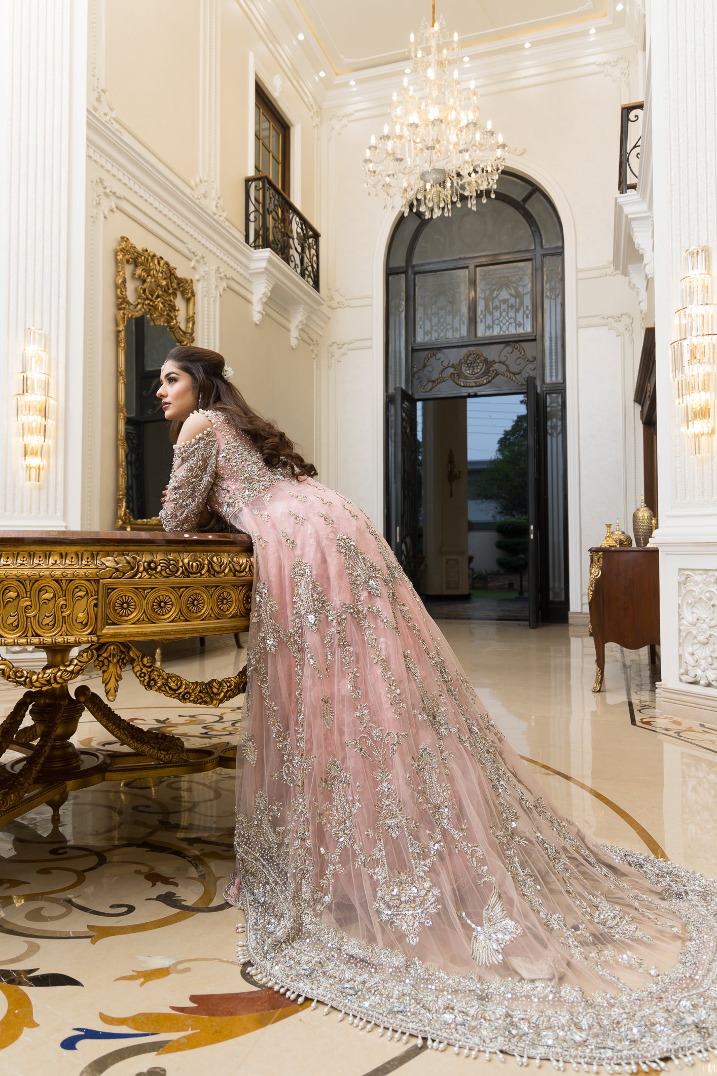 Zariah- Bridal-Inspired Pink Gown with Net Shirt