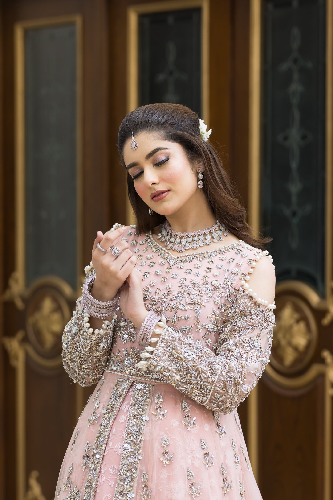 Zariah- Bridal-Inspired Pink Gown with Net Shirt