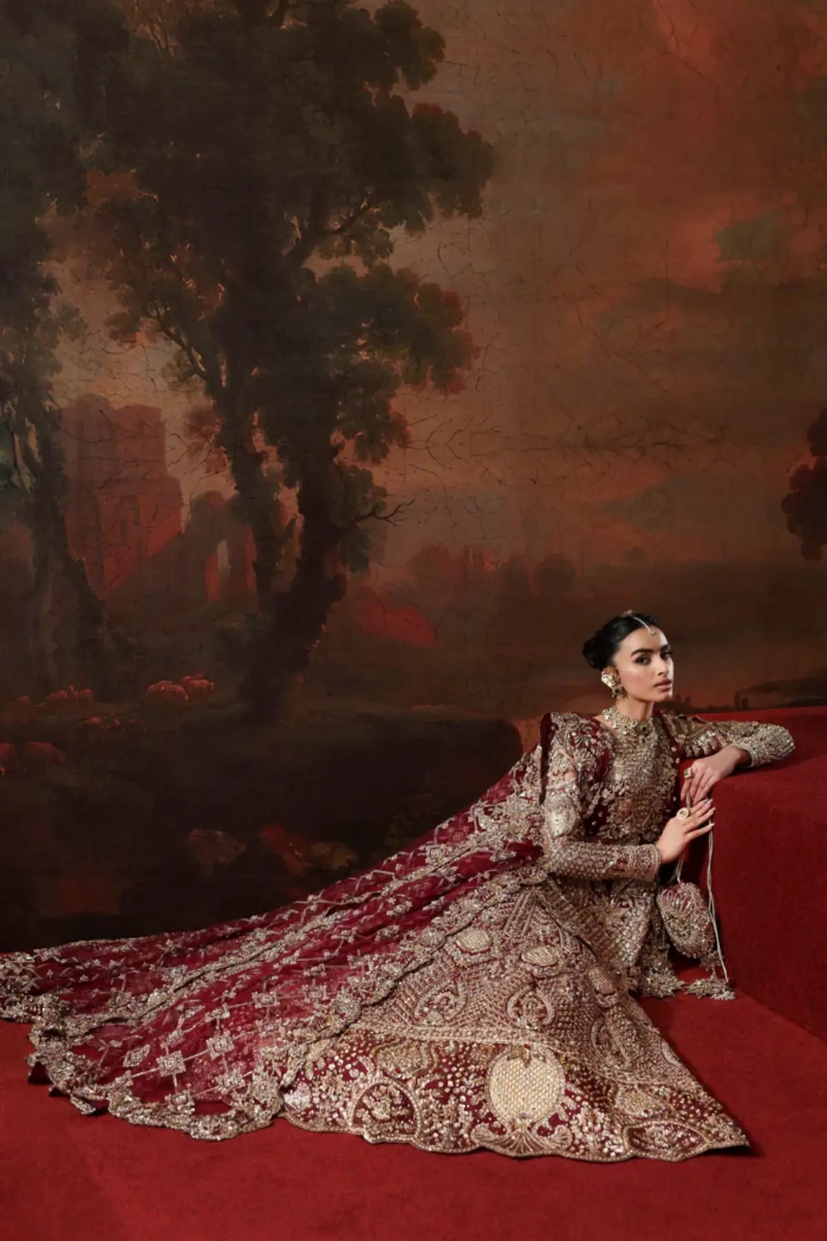 Zarielle maroon bridal lehenga kurti from Akbar Aslam Serena Bridal Edit '26 crafted in organza with silk inner.