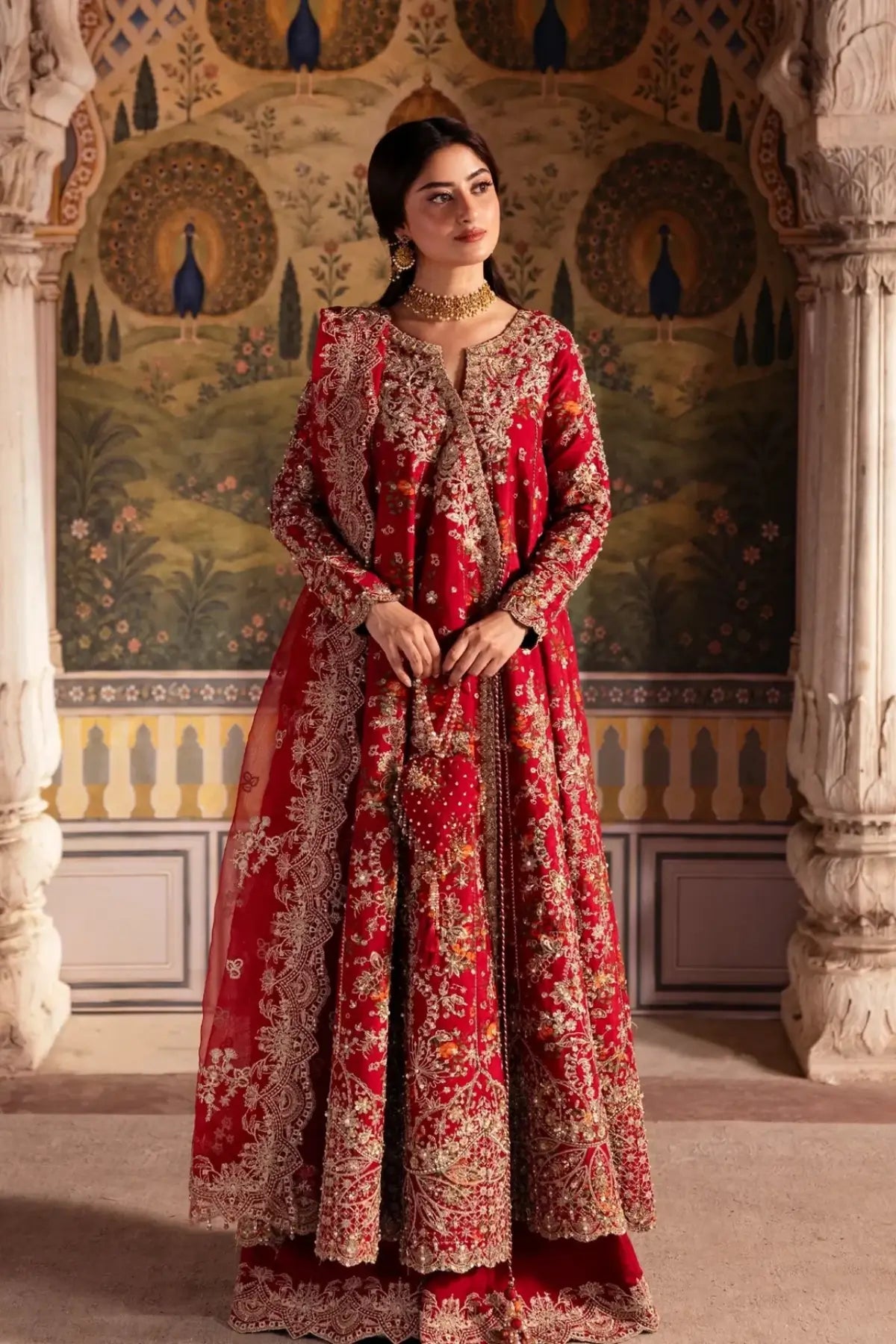Zarminay Red Raw Silk Stitched Angrakha Gown with Sharara – Kanwal Malik Maahi Festive 26