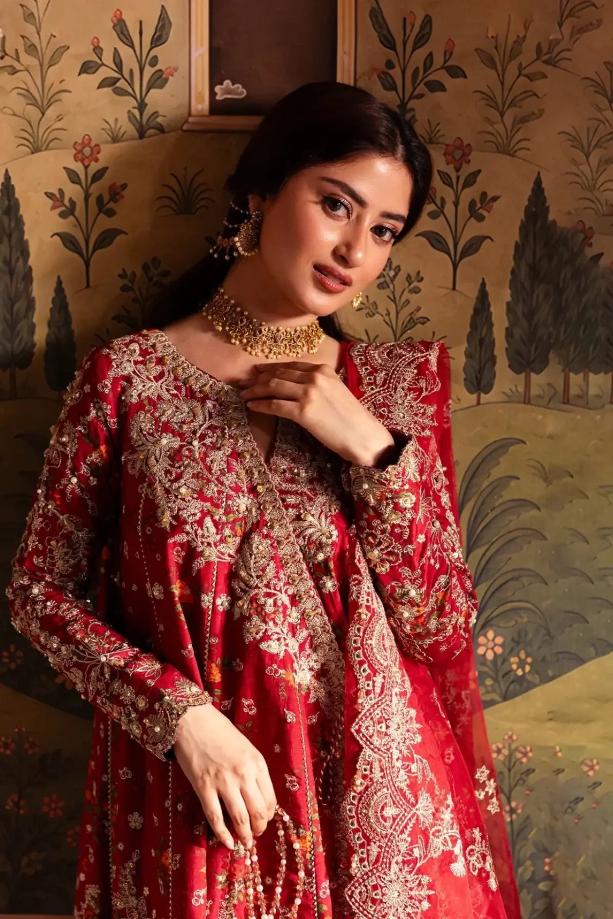 Zarminay Red Raw Silk Stitched Angrakha Gown with Sharara – Kanwal Malik Maahi Festive 26
