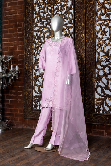 Blush pink Korean silk Pakistani embroidered suit with organza dupatta – MariamRaj party wear for women in USA, UK, Canada

