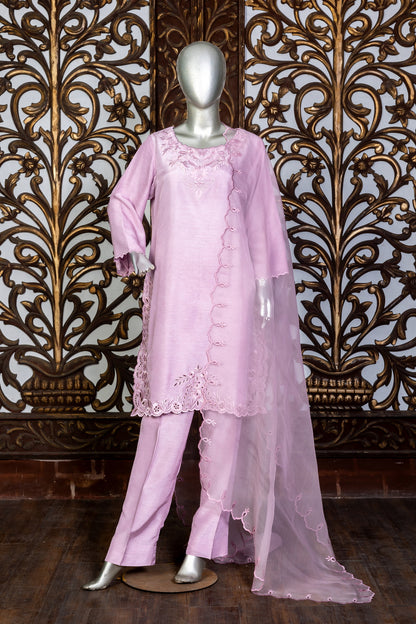 Blush pink Korean silk Pakistani embroidered suit with organza dupatta – MariamRaj party wear for women in USA, UK, Canada

