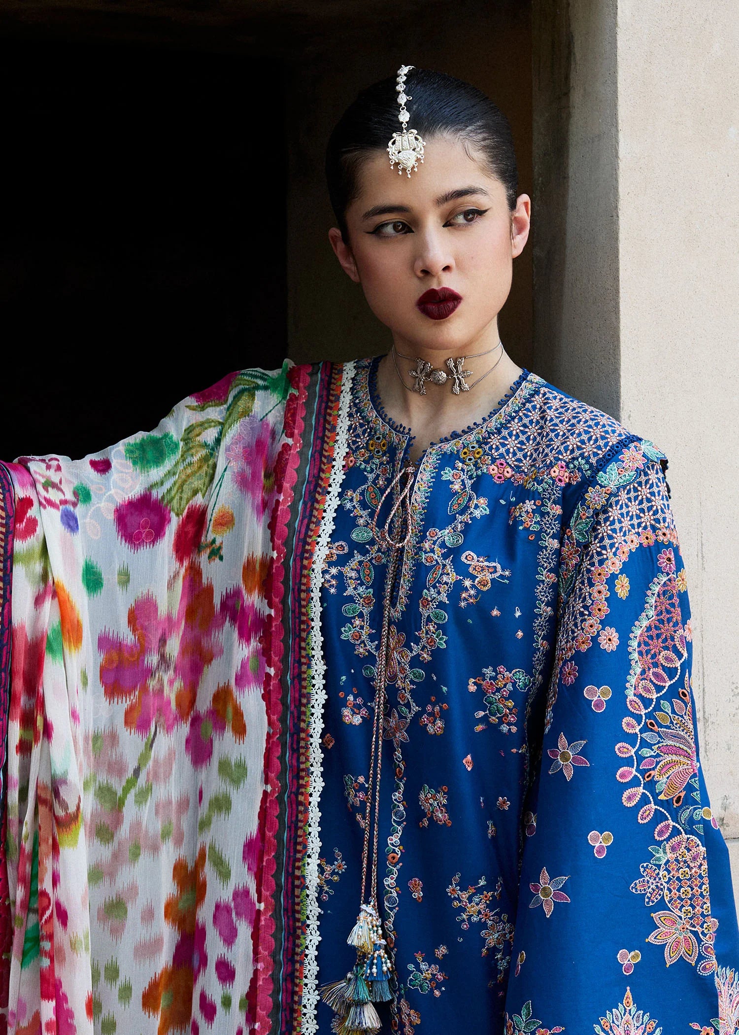 Zarqa-Modern embroidered lawn suit for daytime celebrations by-Hussain rehar