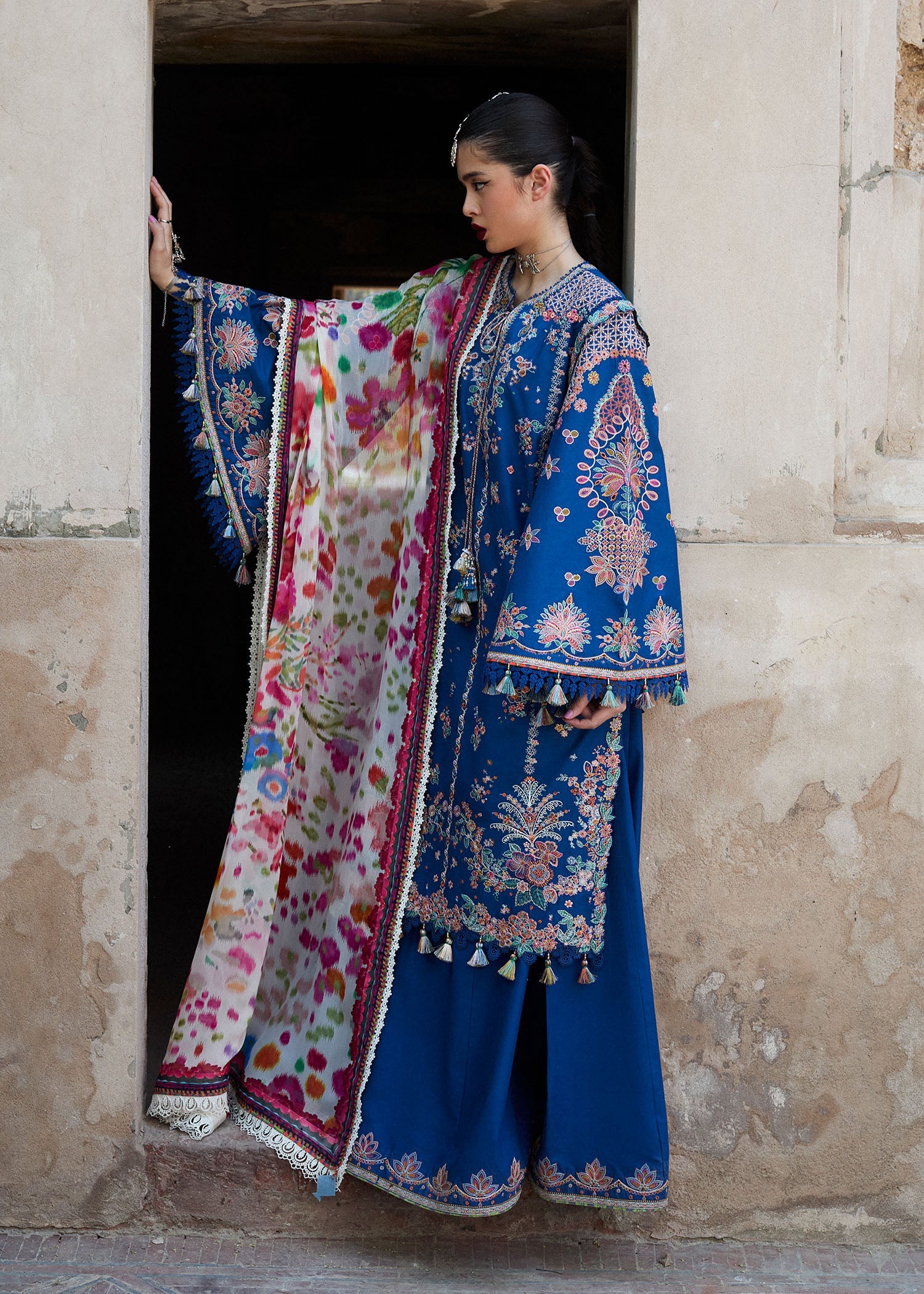 Zarqa-Modern embroidered lawn suit for daytime celebrations by-Hussain rehar