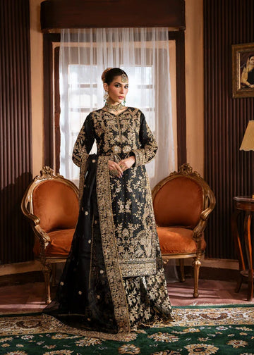 Zarqa- Traditional Jet Black Long Shirt With Lehenga Outfit For Walima Events
