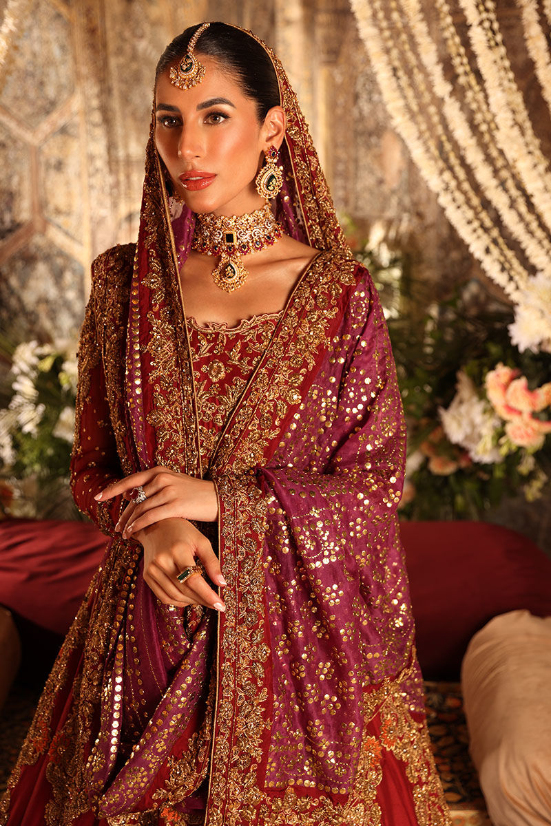 Zarqash-Bridal Peshwas with Hand-Embellished Lehenga borders