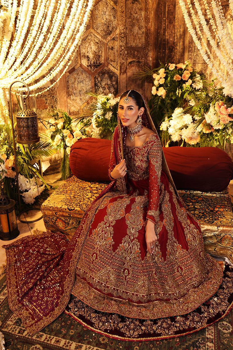 Zarqash-Bridal Peshwas with Hand-Embellished Lehenga borders