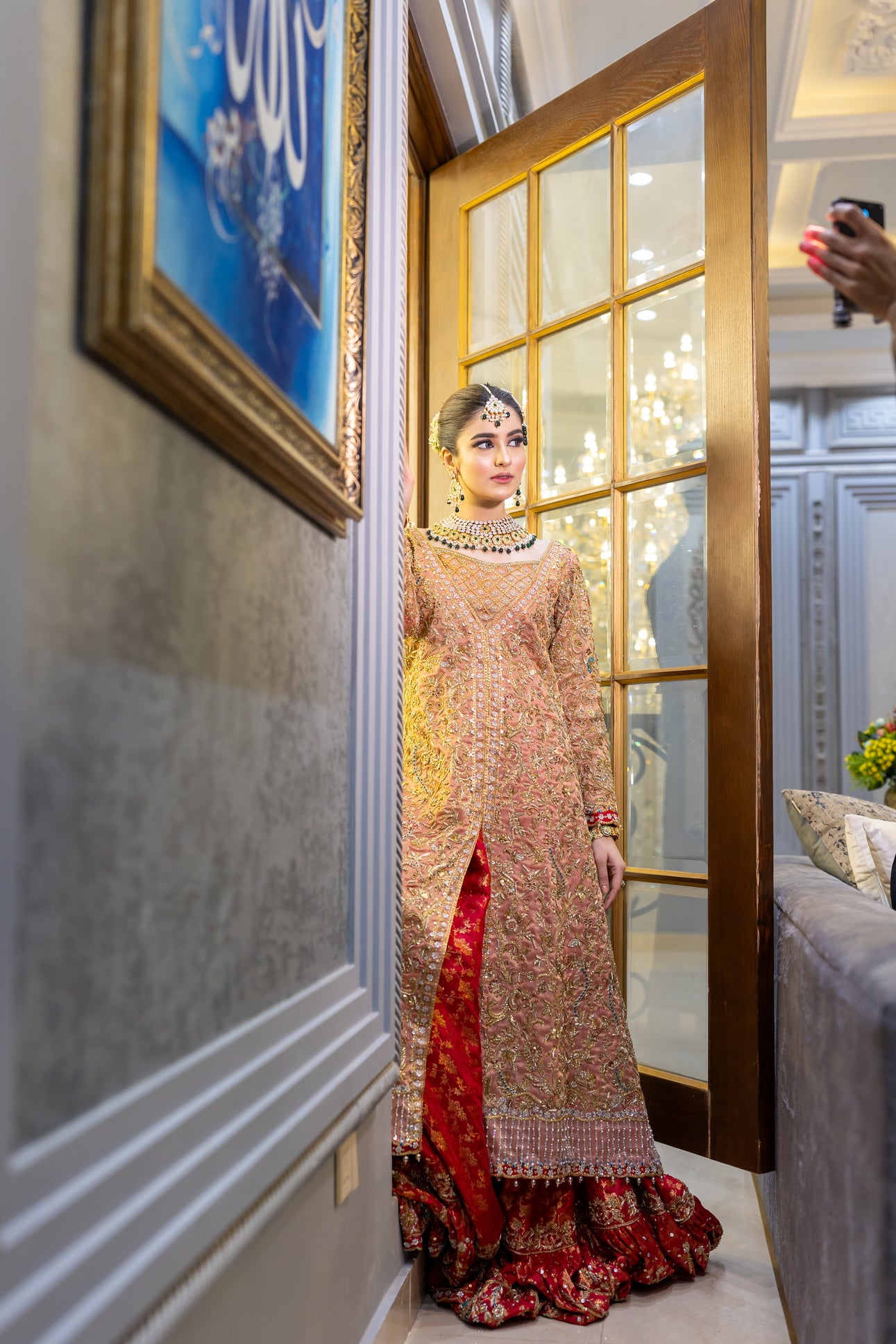 Zarqash - Traditional Farshi Gharara with Open-Style Peach Gown