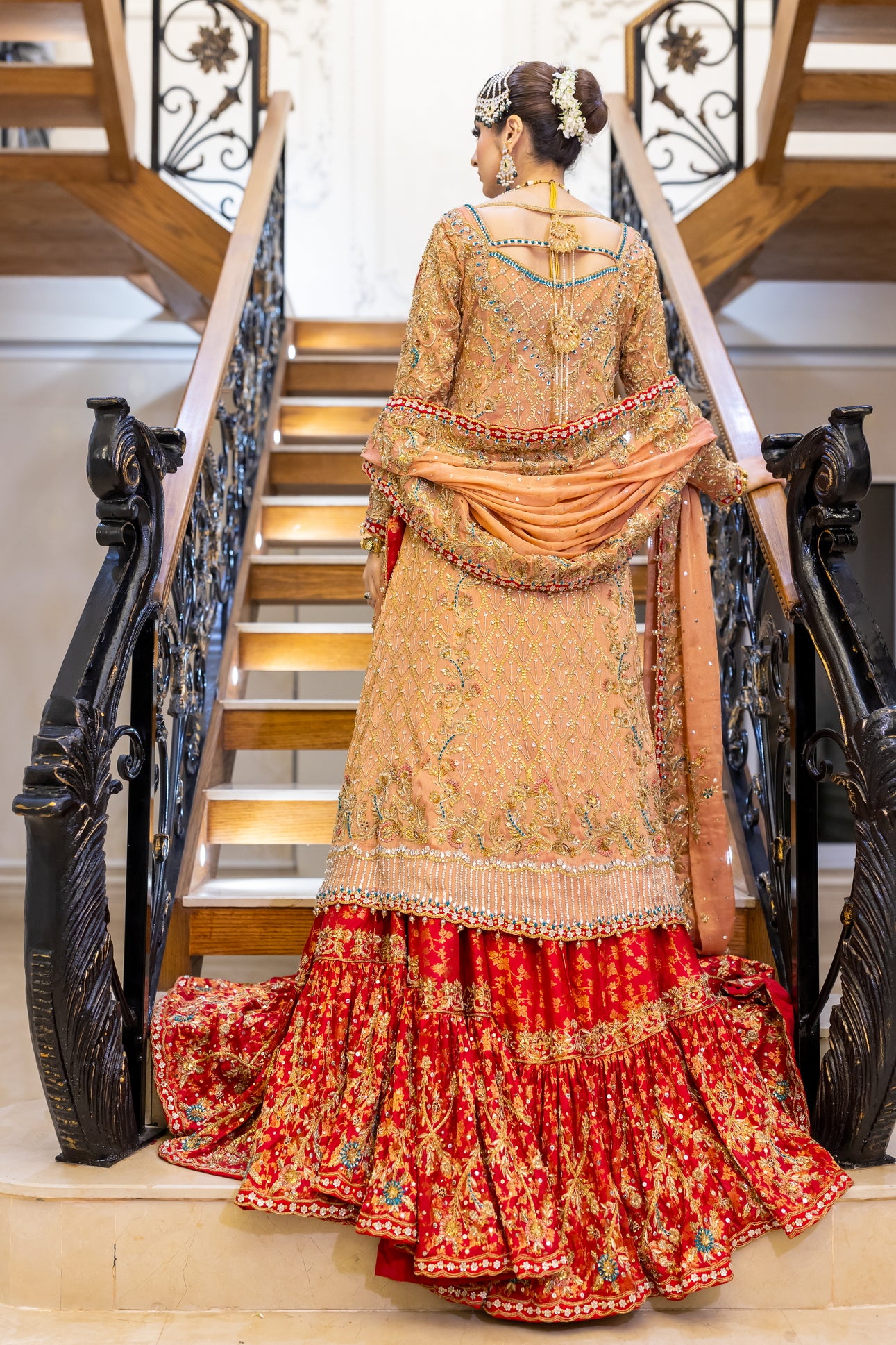 Zarqash - Traditional Farshi Gharara with Open-Style Peach Gown