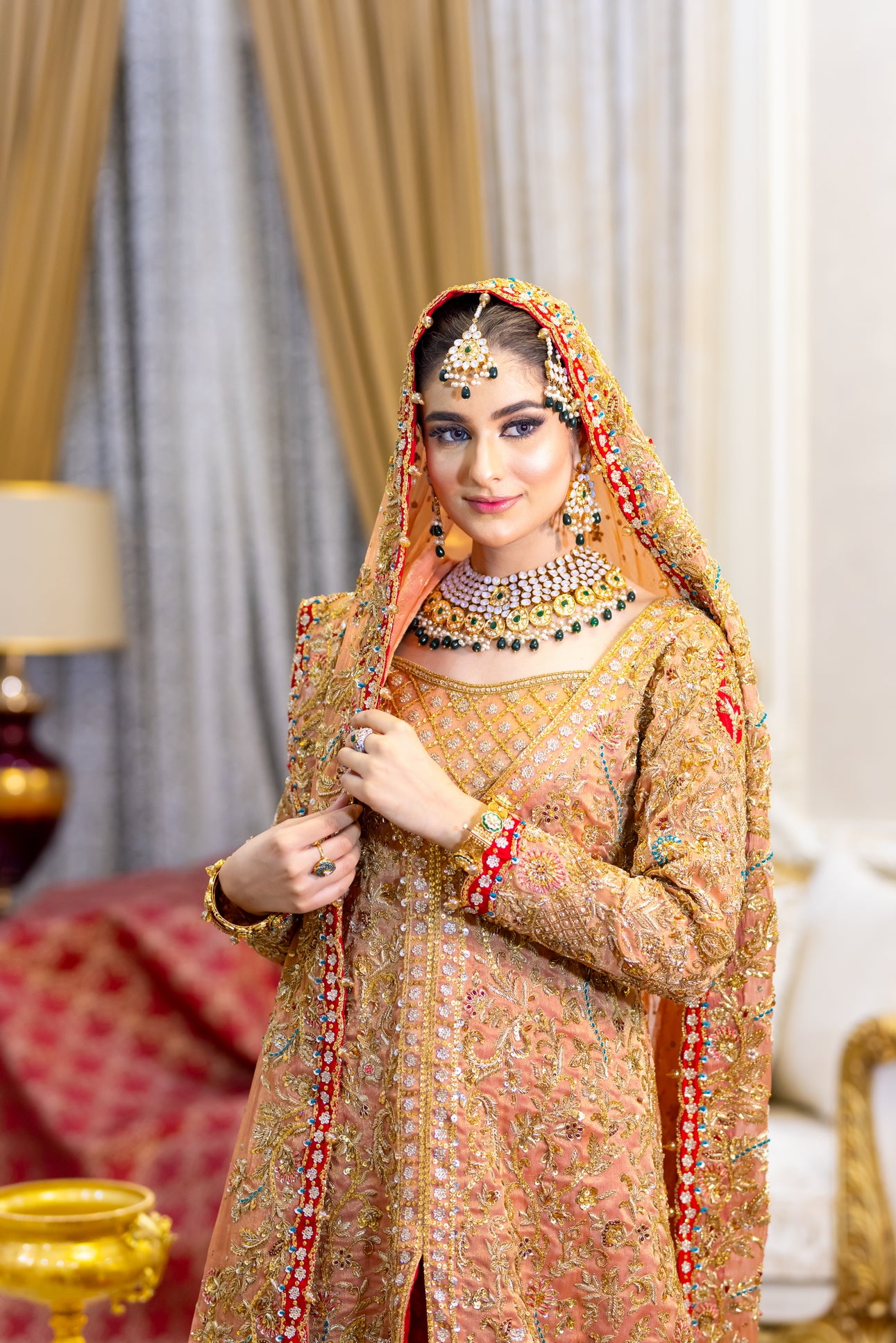 Zarqash - Traditional Farshi Gharara with Open-Style Peach Gown