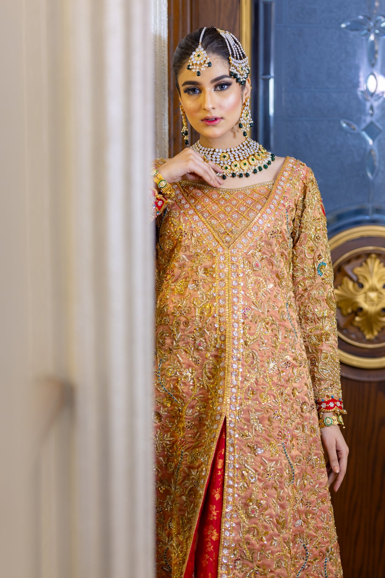 Zarqash - Traditional Farshi Gharara with Open-Style Peach Gown