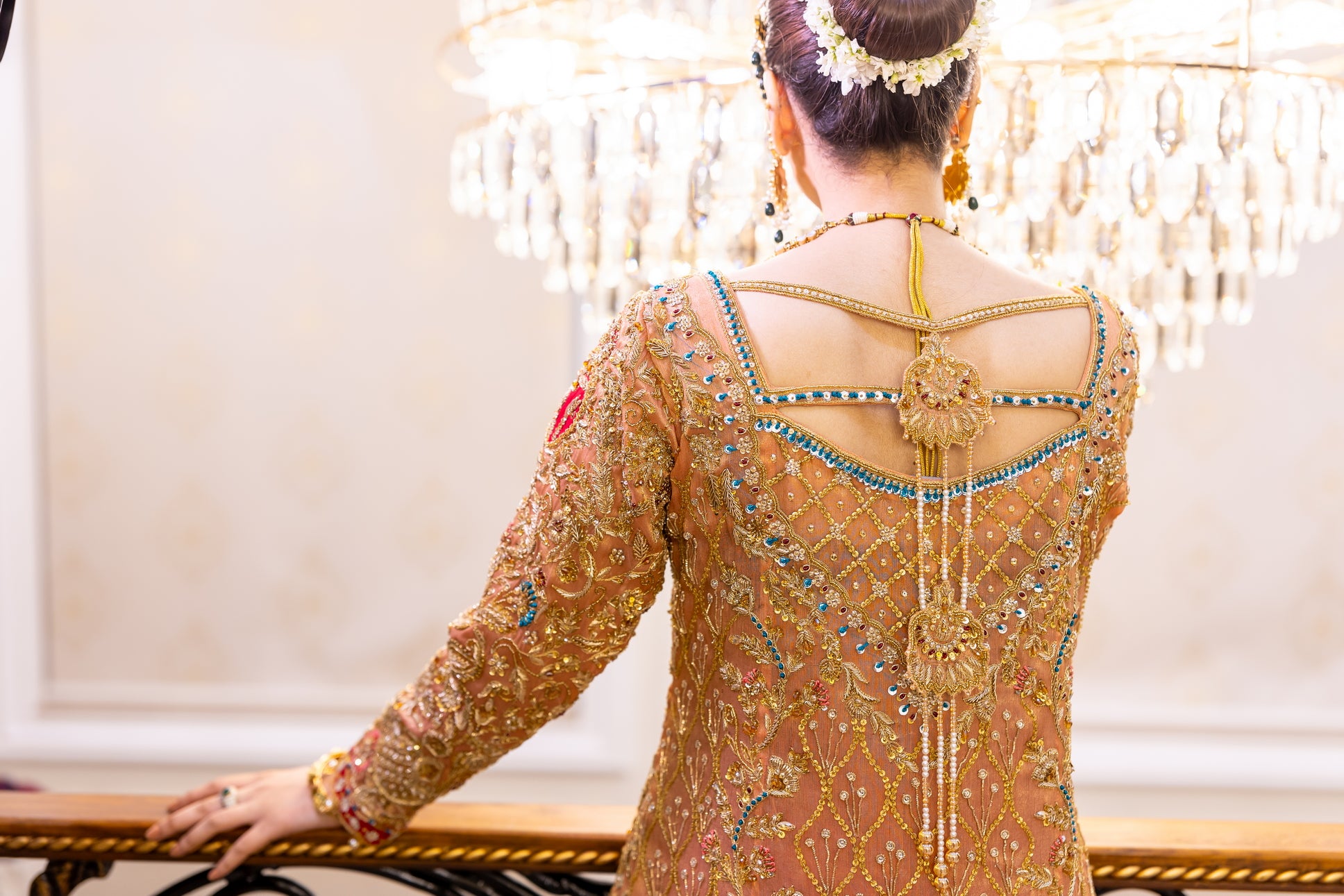 Zarqash - Traditional Farshi Gharara with Open-Style Peach Gown