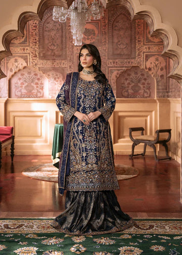 Zawiya- Designer Dark Blue Gharara Outfit for Weddings