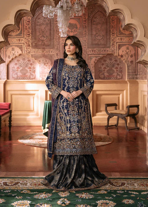 Zawiya- Designer Dark Blue Gharara Outfit for Weddings