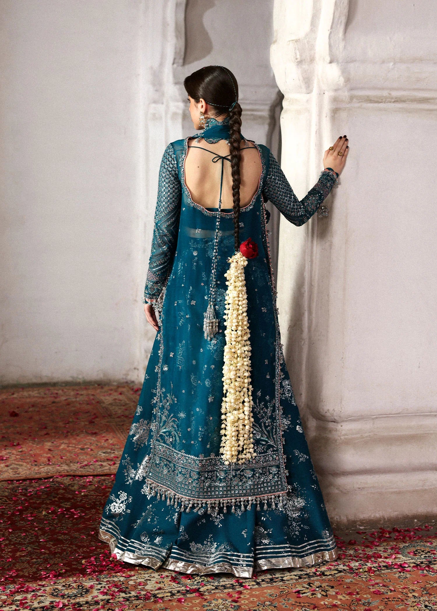 Zebunisa Teal Embroidered Organza Sharara Dress – Pakistanimoda Online